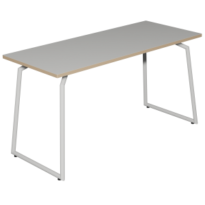 Table ACADÉMIA plateau ép.24 mm stratifié chant bois piètement rond époxy - 140x60 cm - T6 - Blanc craie/blanc RAL 9016