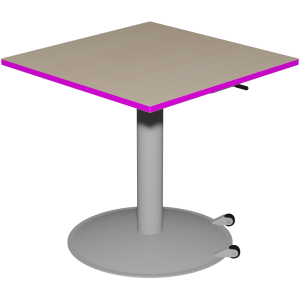 Table MANO HR mobile plateau ép.24 mm stratifié chant bois piètement époxy - 80x80 cm - H67-90 cm