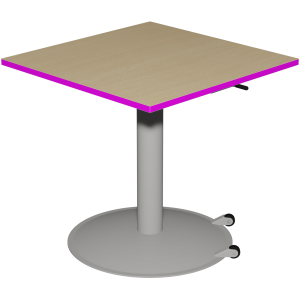 Table MANO HR mobile plateau ép.24 mm stratifié chant bois piètement époxy - 80x80 cm - H67-90 cm