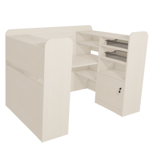 Bureau isoloir mélaminé plateau stratifié HR T2,T4 et T6 4 bacs polypropylène - L165,4xP97,9xH115,5 cm