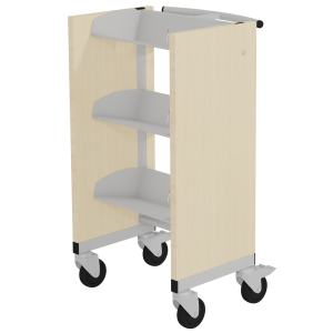 Chariot CARLOS simple face habillage bois structure et 3 tablettes époxy - L52,7xP47xH92 cm