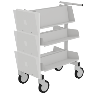 Chariot CÉLIO double face époxy panneau mélaminé 3 présentoirs plexiglas - L81xP50xH99 cm