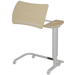 Table ADAP'TABLES mobile avec freins plateau courbe inclinable stratifié chant bois piètement époxy - H70 à 105 cm