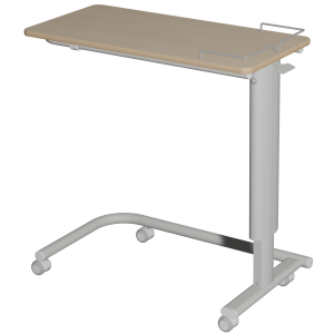 Table ADAP'TABLES mobile avec freins plateau avec galerie stratifié chant bois piètement époxy - H70 à 105 cm