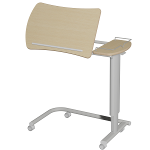 Table ADAP'TABLES mobile avec freins plateau courbe inclinable avec galerie stratifié chant bois piètement époxy - H70 à 105 cm