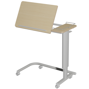 Table ADAP'TABLES mobile avec freins plateau inclinable avec galerie stratifié chant bois piètement époxy - H70 à 105 cm