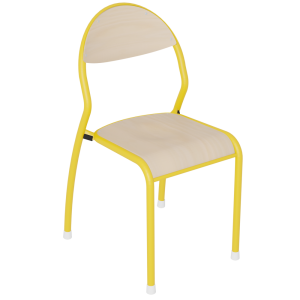 Chaise ROND'O 4 pieds antibruit assise et dossier bois Blueprotech® piètement époxy - T4 - Jaune RAL 1003