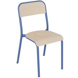 Chaise TRÉVISE 4 pieds assise et dossier bois Blueprotech® piètement époxy - T6 - Bleu RAL 5002