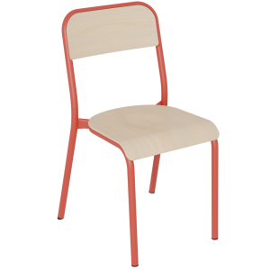 Chaise TRÉVISE 4 pieds assise et dossier bois Blueprotech® piètement époxy - T6 - Rouge RAL 3000