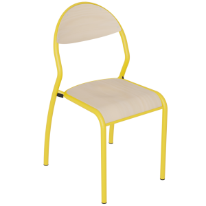 Chaise ROND'O 4 pieds assise et dossier bois Blueprotech® piètement époxy - T6 - Jaune RAL 1003