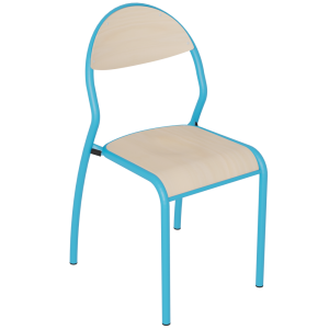 Chaise ROND'O 4 pieds assise et dossier bois Blueprotech® piètement époxy - T6 - Bleu RAL 5015