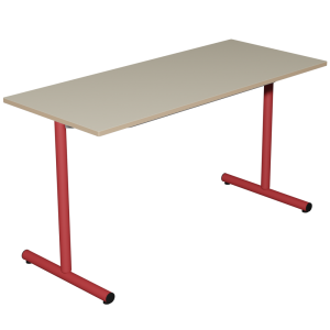 Table ESPACE plateau stratifié ép.24 mm chant bois piètement époxy - 140x60 cm - T6 - Ivoire/rouge RAL 3031