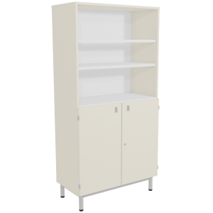 Bibliothèque BIP BOP 2 portes mélaminé piètement époxy - L90xP45xH180 cm - Ivoire/gris alu RAL 9006