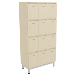 Meuble à courrier BIP BOP 12 portes méla pièt epoxy - L90xP45xH185 cm - Hêtre miel/gris alu RAL 9006