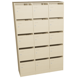Meuble à courrier SIMÉO 3 colonnes mélaminé chant ABS - L116,5xP42xH180 cm - Hêtre miel