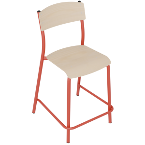 Chaise haute ANTIB assise et dossier bois Blueprotech® piètement époxy - H60 cm -Rouge RAL 3000