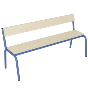 Banc MOLY avec dossier MDF mélaminé ép.19 mm chant vernis piètement époxy - L120 cm - T1 - Hêtre miel/Bleu RAL 5002