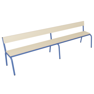 Banc MOLY avec dossier MDF mélaminé ép.19 mm chant vernis piètement époxy - L200 cm - T2 - Hêtre miel/Bleu RAL 5002