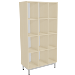 Meuble BIP BOP 12 cases mélaminé piètement époxy - L90xP43xH180 cm - Hêtre miel/gris alu RAL 9006