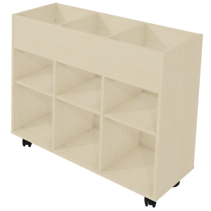 Bac à albums PICCOLO mobile 3 colonnes 3 bacs + 6 cases mélaminé - L104,5xP45xH92 cm - Hêtre miel