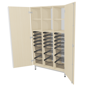 Armoire PICCOLO 2 portes mélaminé 21 bacs transparent - L104,5xP48xH180 cm - Hêtre miel/Gris alu RAL 9006