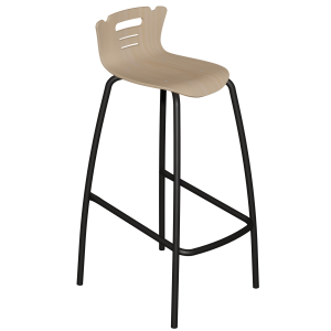 Tabouret ALTY coque Coraly bois Blueprotech® piètement époxy - H80 cm - Noir RAL 9005