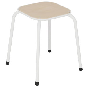 Tabouret MOLY assise bois incolore piètement époxy - H45 cm - Blanc RAL 9016