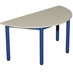 Table CARÉLIE plateau ép.19 mm mélaminé chant ABS piètement époxy - demi-lune D120 cm - T3 - Coquille d'œuf/bleu RAL 5002
