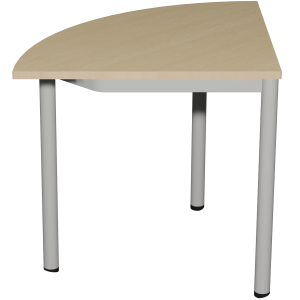 Table CARÉLIE mobile plateau ép.24 mm stratifié chant bois piètement époxy - 1/4 R80 cm - T6