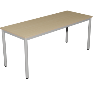 Table CARÉLIE plateau ép.24 mm stratifié chant bois piètement époxy - 160x80 cm - T6 - Hêtre miel/gris alu RAL 9006
