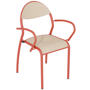 Bridge ROND'O 4 pieds assise et dossier bois Blueprotech® accoudoir et piètement époxy - T6 - Rouge RAL 3000
