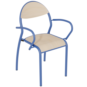 Bridge ROND'O 4 pieds assise et dossier bois Blueprotech® accoudoir et piètement époxy - T6 - Bleu RAL 5002