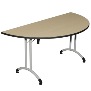 Table pliante PLUME plateau allégé ép.20 mm stratifié chant antichoc noir piètement époxy - demi-lune D160 cm - T6