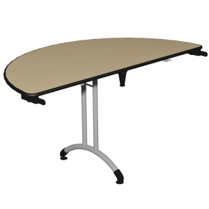 Table pliante PLUME plateau allégé ép.20 mm stratifié chant antichoc noir piètement époxy - demi-lune D140 cm - T6