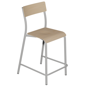 Tabouret ANDRÉ assise bois Blueprotech® dossier bois teinté piètement époxy - H60 cm