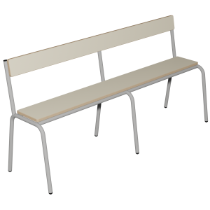 Banc MOLY avec dossier MDF mélaminé ép.19 mm chant vernis piètement époxy - L160 cm - T6 - Ivoire