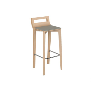 Tabouret MATHILDE assise tissu enduit dossier et piètement bois repose-pieds chromé - H80 cm