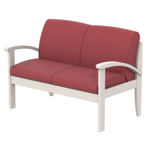 Canapé BERMUDES assise et dossier tissu enduit piètement et accoudoir bois - L122xP68xH83 cm