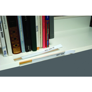 Lot de 10 porte-étiquettes adhésifs à gaine souple bristol blanc - L20xH2 cm - Transparent