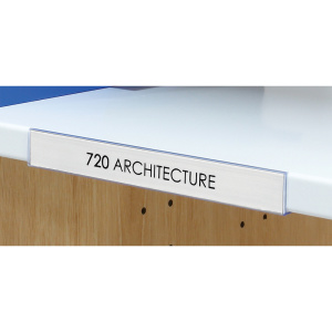 Porte-étiquette coulissant plexiglas bristol blanc pour tablette chant droit mélaminé - L15xH1,6 cm