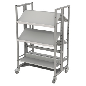 Rayonnage LINÉAL double face mobile époxy 6 tablettes mélaminé dont 3 inclinées - L92,6xP61,5xH147,6 cm