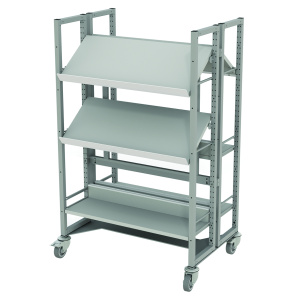 Rayonnage LINÉAL double face mobile époxy 6 tablettes mélaminé dont 3 inclinées - L92,6xP61,5xH147,6 cm