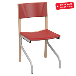 Chaise ELSA assise et dossier tissu enduit piètement bois incolore et époxy - T6 - Ginkgo Groseille/Gris alu RAL 9006