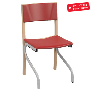 Chaise ELSA assise et dossier tissu enduit piètement bois incolore et époxy - T6 - Ginkgo Groseille/Gris alu RAL 9006