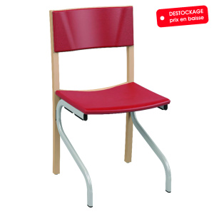 Chaise ELSA assise et dossier tissu enduit piètement bois incolore et époxy - T6 - Ginkgo Groseille/Gris alu RAL 9006