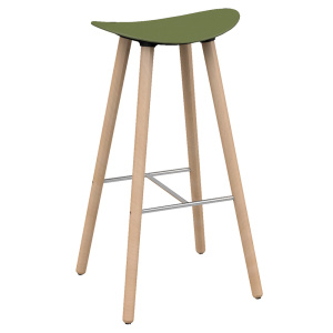 Tabouret COMA coque polypropylène piètement bois - L42xP31xH75 cm - Chêne