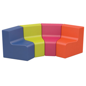 Banquette courbe LUTINS 4 places tissu enduit Comète - L148xP47xH48 cm - Kid's HA 24 cm - Lilas/Kiwi/Framboise/Clémentine