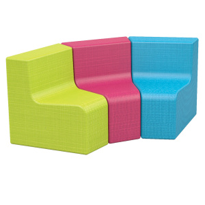 Banquette courbe LUTINS 3 places tissu enduit Abaka - L120xP47xH48 cm - Kid's HA 24 cm - Kiwi/Garance/Curaço
