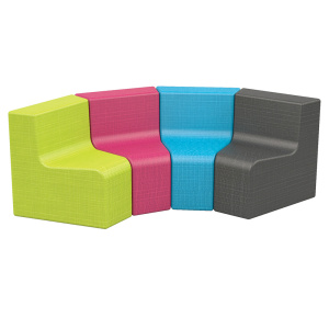 Banquette courbe LUTINS 4 places tissu enduit Abaka - L148xP47xH48 cm - Kid's HA 24 cm - Kiwi/Garance/Curaço/Silex