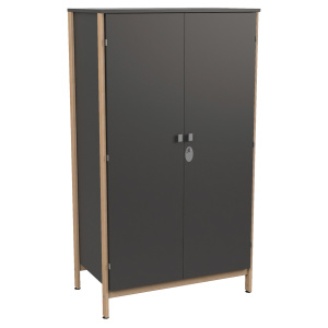 Armoire VERCORS II 2 portes moraillon tout penderie mélaminé et bois incolore - L104xP61xH185 cm - Ardoise